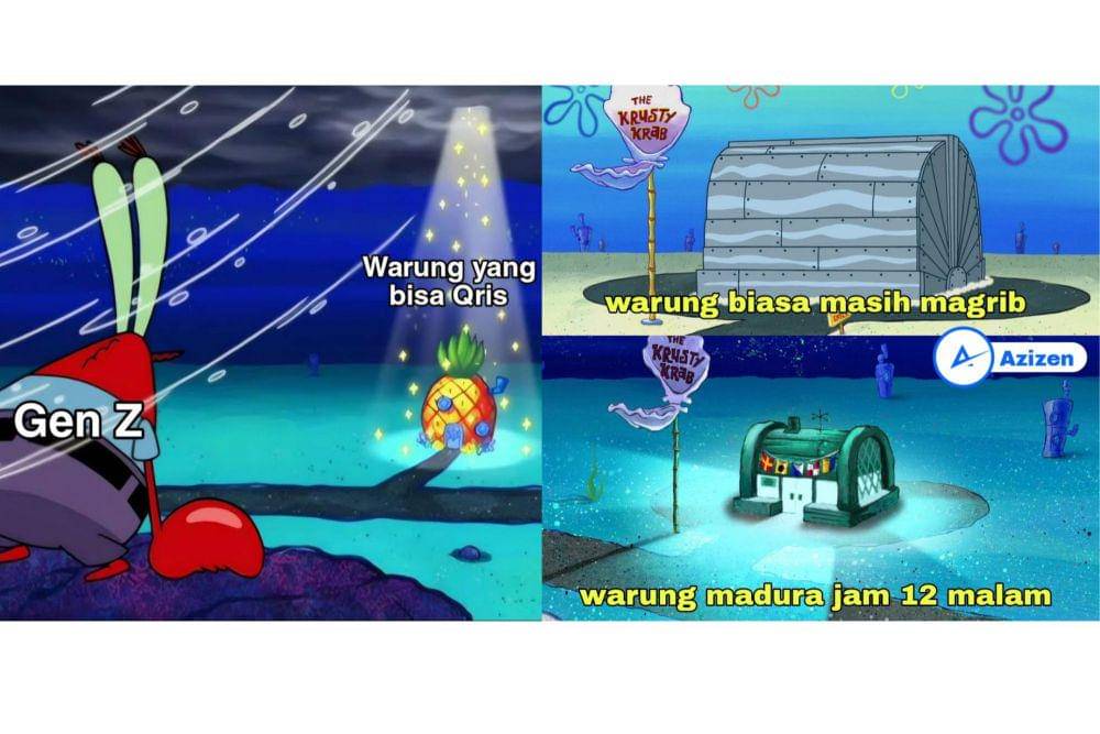 kolase meme SpongeBob tentang warung (facebook.com/Ｏ Ｐ Ｗ Ａ Ｒ Ｎ Ｅ Ｔ I facebook.com/Azizen)
