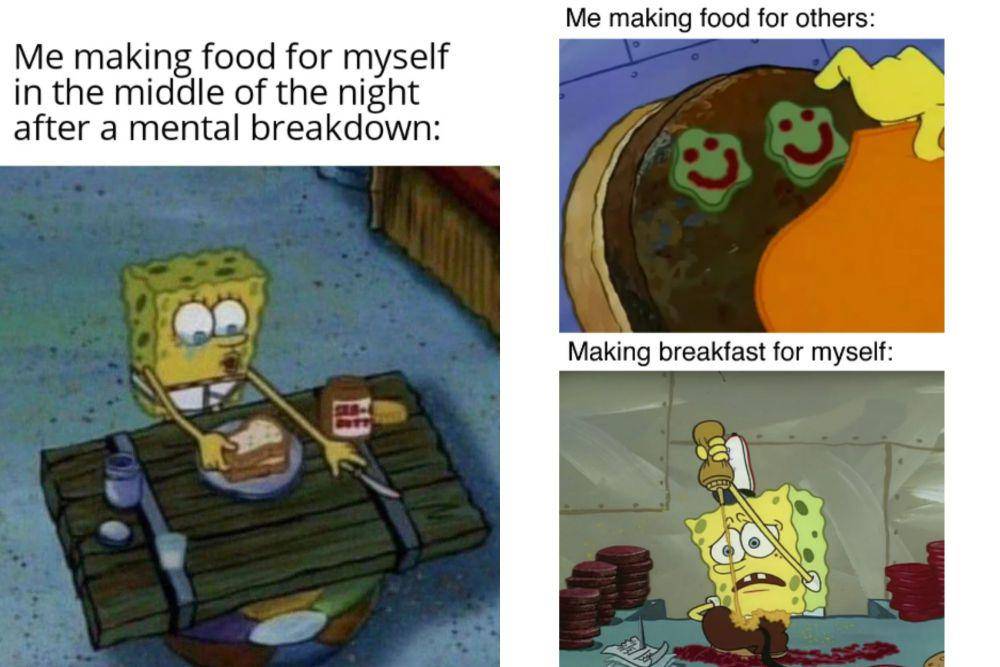 kolase meme SpongeBob SquarePants tentang makanan (reddit.com/dischead20 I reddit.com/DiseasedCupcake)