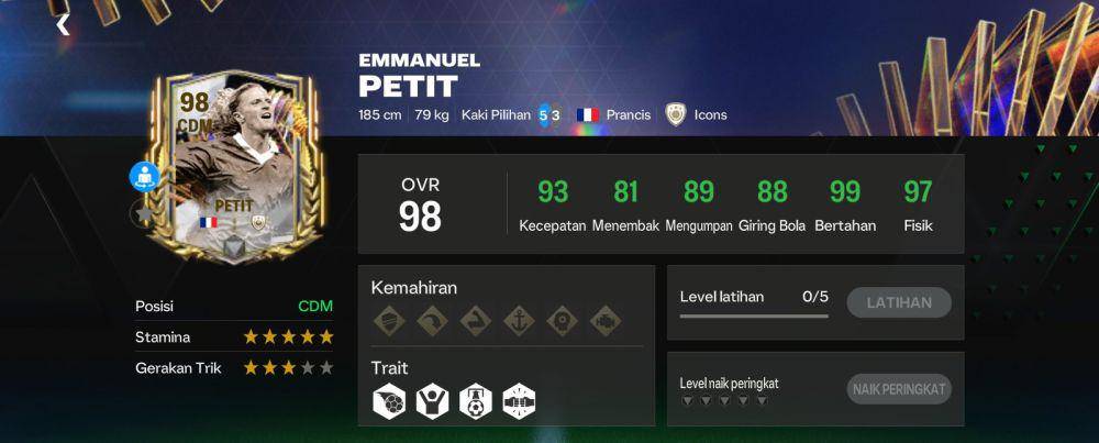 kartu Emmanuel Petit OVR 98 (dok. Electronic Arts/EA Sports FC Mobile)