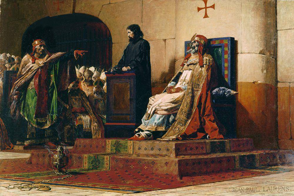 ilustrasi Paus Stefanus VI mengadili jenazah Formosus (kanan) dalam Sinode Jenazah (commons.wikimedia.org/Jean-Paul Laurens)