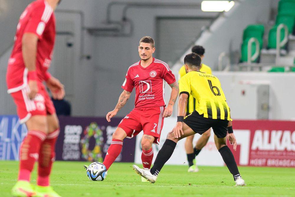 Marco Verratti (jersei merah) saat bermain untuk Al-Arabi SC. (instagram.com/marco_verratti92)