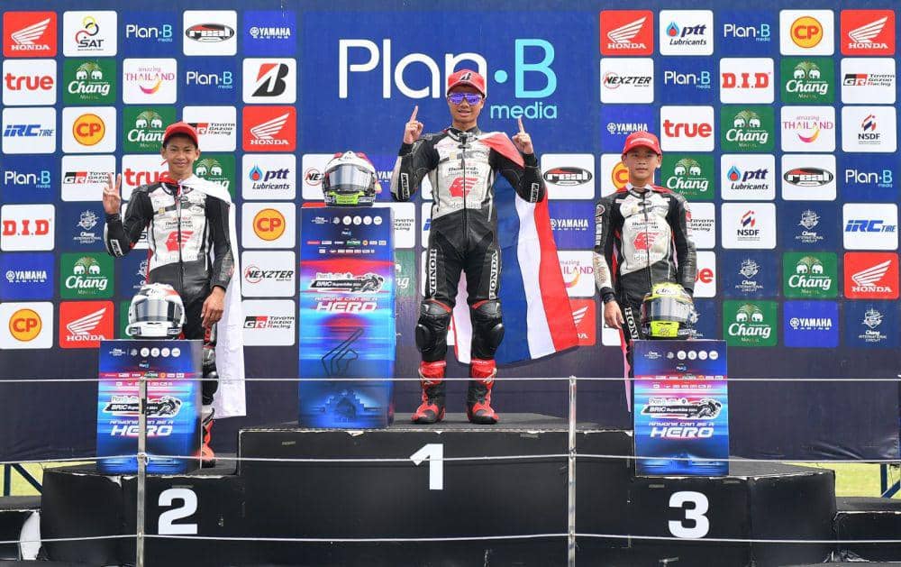 Pembalap binaan PT Astra Honda Motor (AHM) Muhammad Badly Ayatullah Massorong naik podium kedua Thailand Talent Cup 2024 (Dok. IDN Times)