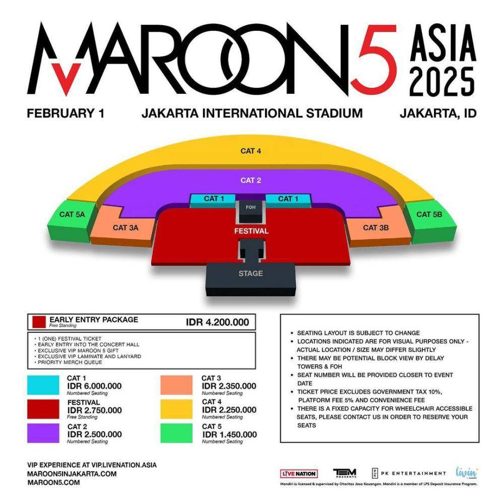 Harga tiket Maroon 5 (instagram.com/pk entertainment.id)