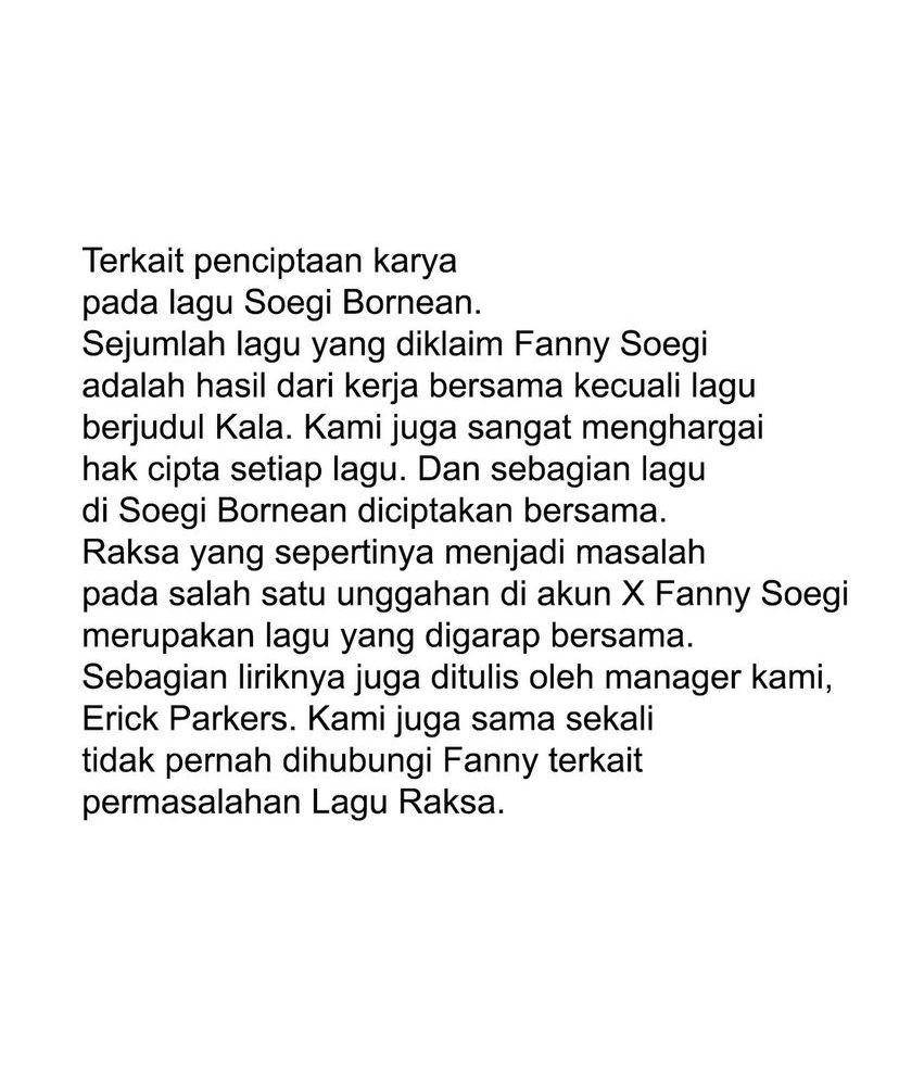 klarifikasi Soegi Bornean (Instagram.com/soegiborneanmusik)