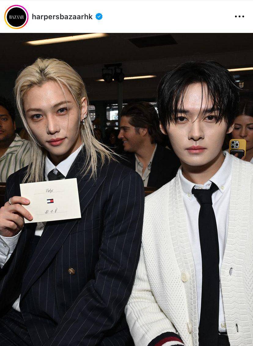 potret Felix dan Lee Know di Tommy Hilfiger New York Fashion Week 2024 (via instagram.com/harpersbazaarhk)
