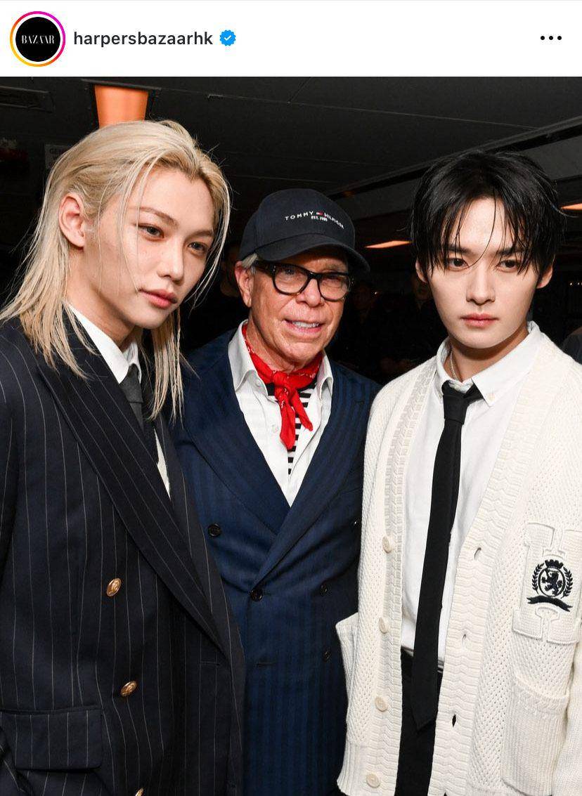 potret Felix dan Lee Know di Tommy Hilfiger New York Fashion Week 2024 (via instagram.com/harpersbazaarhk)