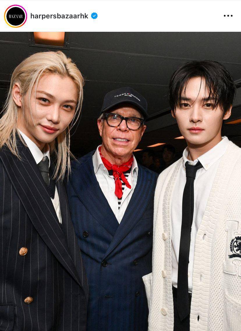 potret Felix dan Lee Know di Tommy Hilfiger New York Fashion Week 2024 (via instagram.com/harpersbazaarhk)