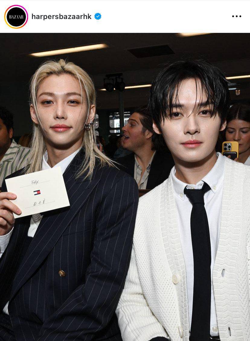 potret Felix dan Lee Know di Off White New York Fashion Week 2024 (via instagram.com/harpersbazaarhk)