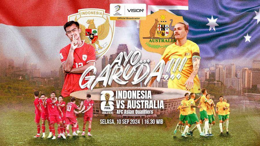 banner pertandingan Indonesia vs Australia di Vision+ (dok. Vision+)