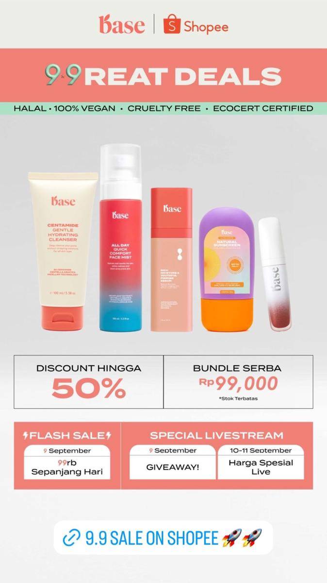 Promo diskon skincare dan makeup 9.9 (instagram.com/itsmybase)