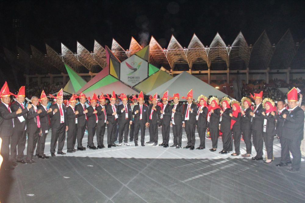 Pj Gubernur Sulsel Zudan Arif Fakrulloh hadir menyemangati atlet Sulsel di pembukaan PON XXI Aceh-Sumut 2024. (Dok. Istimewa)