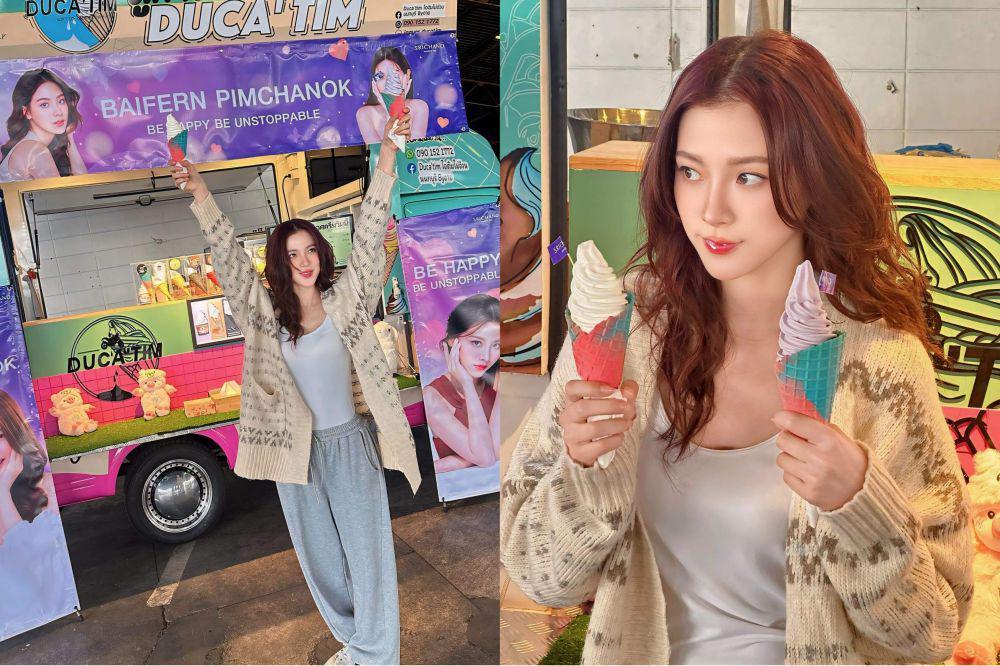 7 Momen Gemas Baifern Pimchanok Makan Es Krim di Food Truck, Colorful!