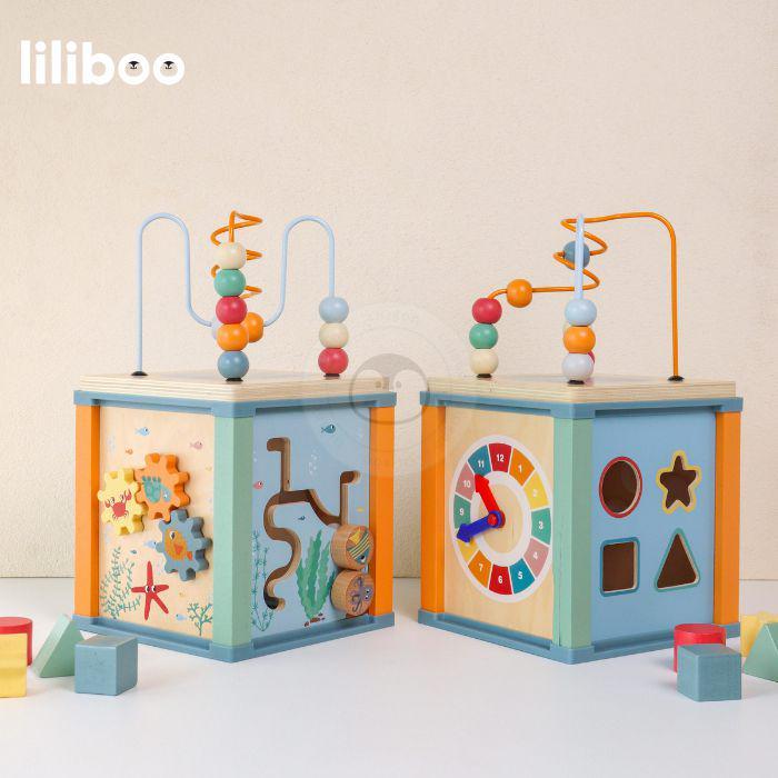 LILIBOO ETSU Mainan Edukasi Anak Montessori Kayu Activity Cube 5in1 (shopee.co.id/Liliboo Official Store)