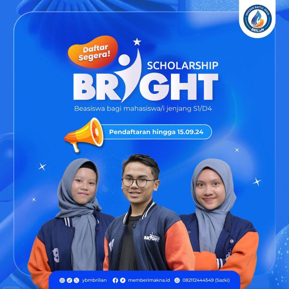 Beasiswa Bright Scholarship untuk Mahasiswa S1/D4 2024 (instagram.com/ybmbrilian)