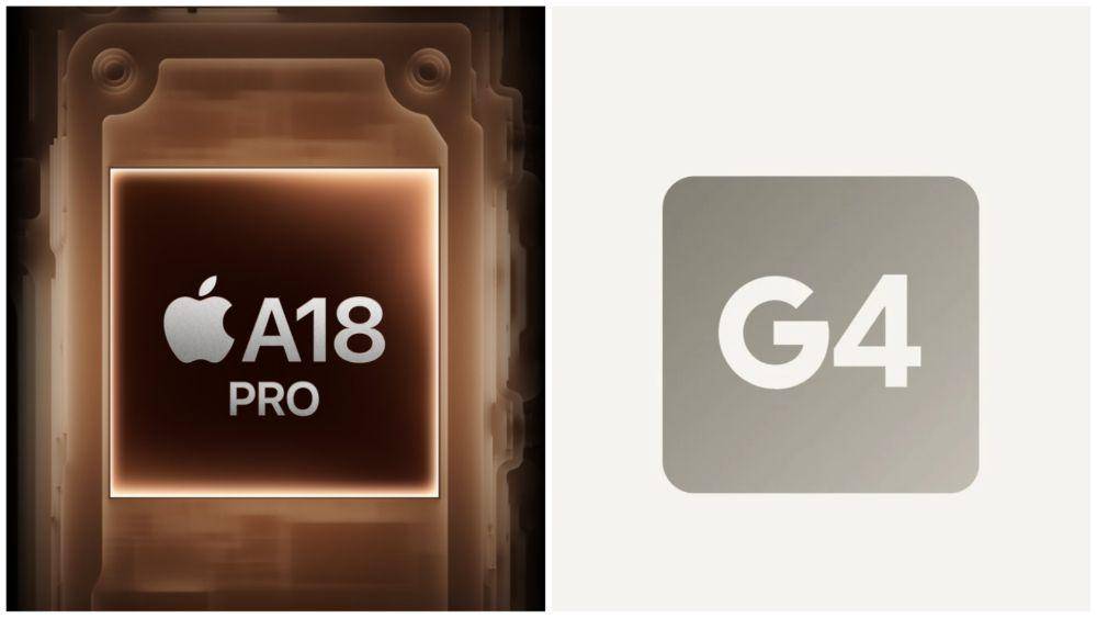ilustrasi prosesor Apple A18 Pro (apple.com) | ilustrasi prosesor Google Tensor G4 (google.com)