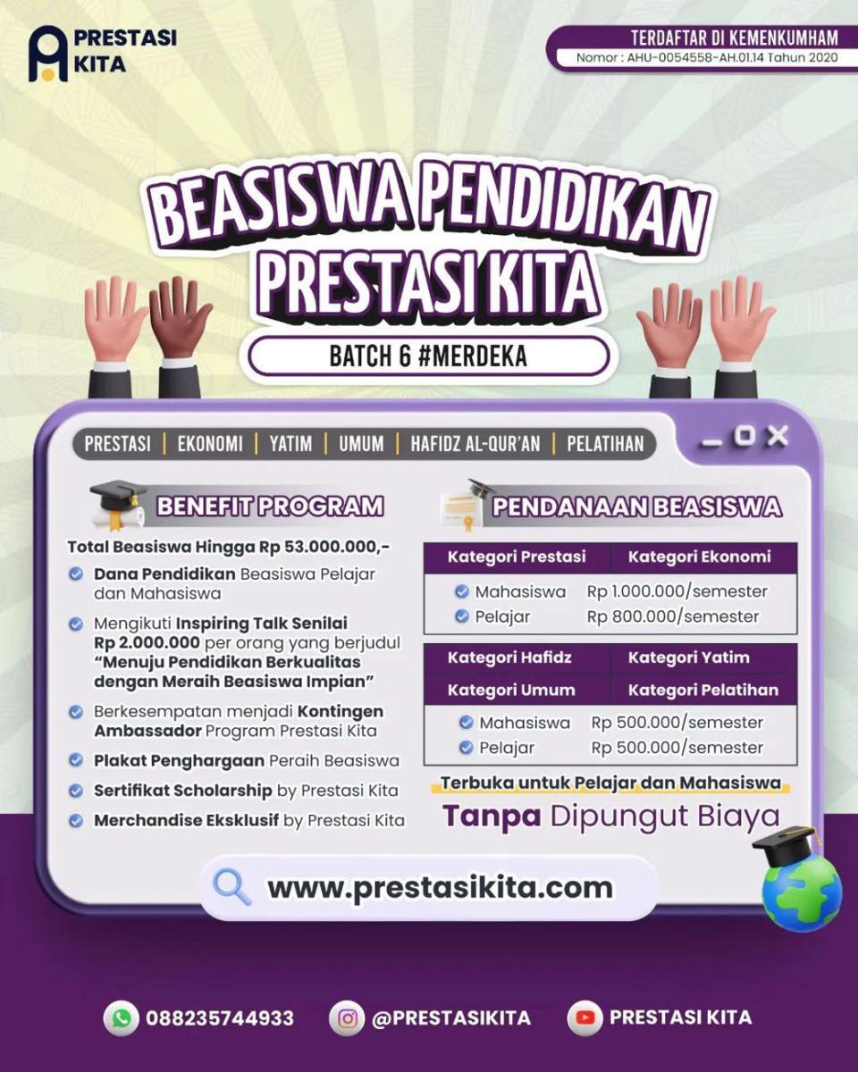 Beasiswa Pendidikan Prestasi Kita Batch 6 (instagram.com/prestasikita)