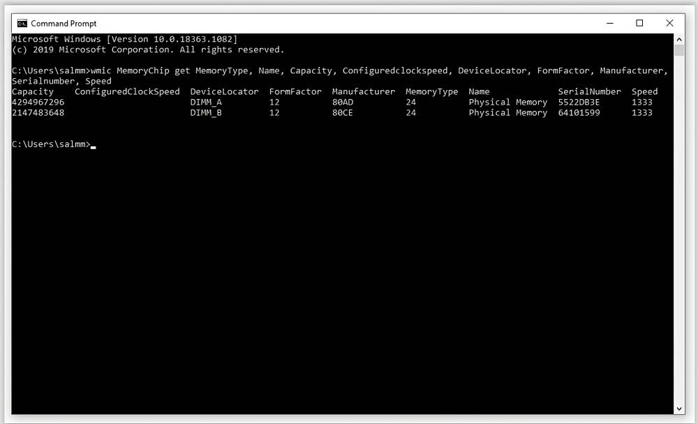 menggunakan CMD untuk melihat spesifikasi RAM di laptop atau PC (alphr.com)