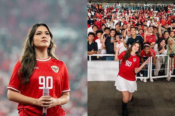 7 Momen Raisa Nyanyi usai Laga Indonesia vs Australia