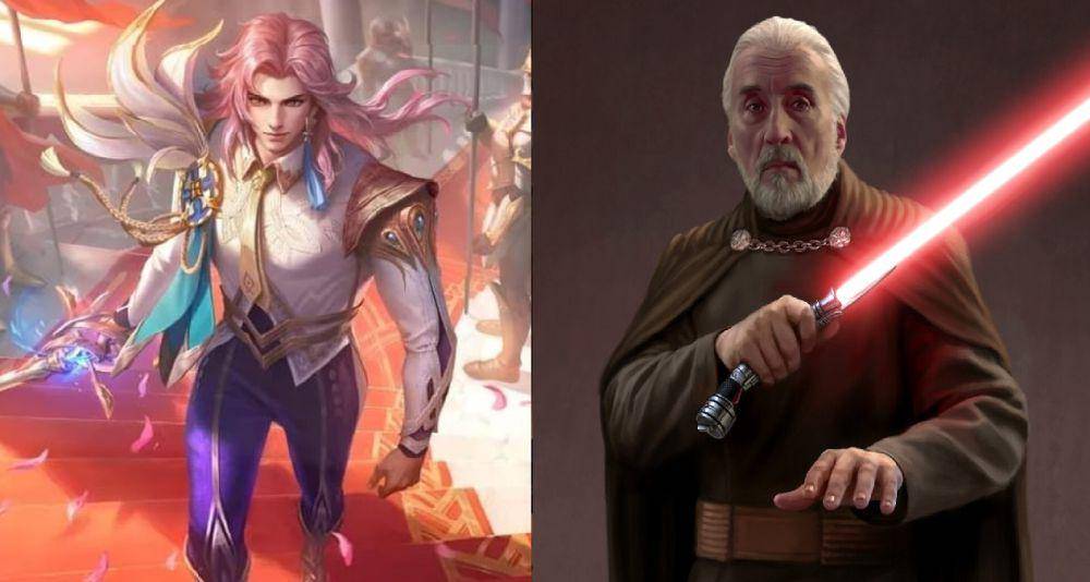 Lancelot dan Count Dooku (dok. Moonton/Mobile Legends: Bang Bang | dok. Lucasfilm Ltd./Star Wars: Episode III – Revenge of the Sith)