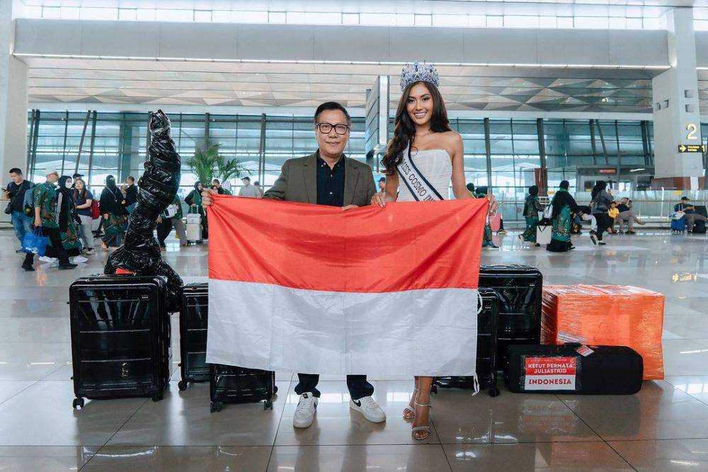 Potret Keberangkatan Ketut Permata Juliastrid ke Miss Cosmo 2024 (Instagram.com/officialputeriindonesia)