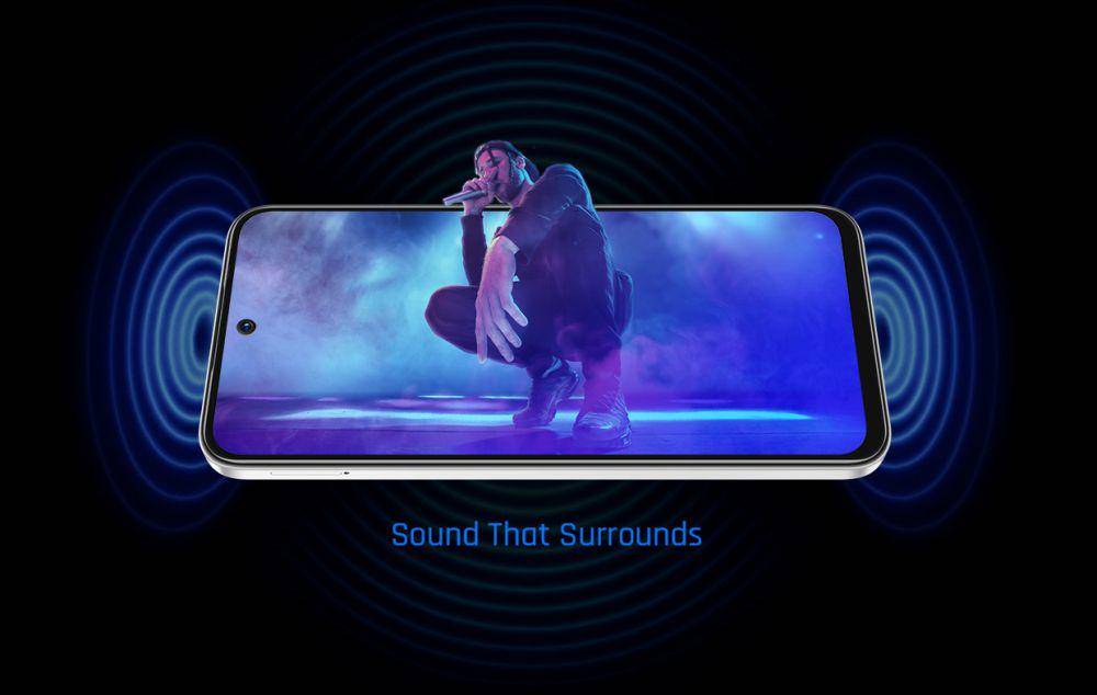 ilustrasi TECNO POVA 6 Neo 5G dengan speaker stereo (tecno-mobile.in)