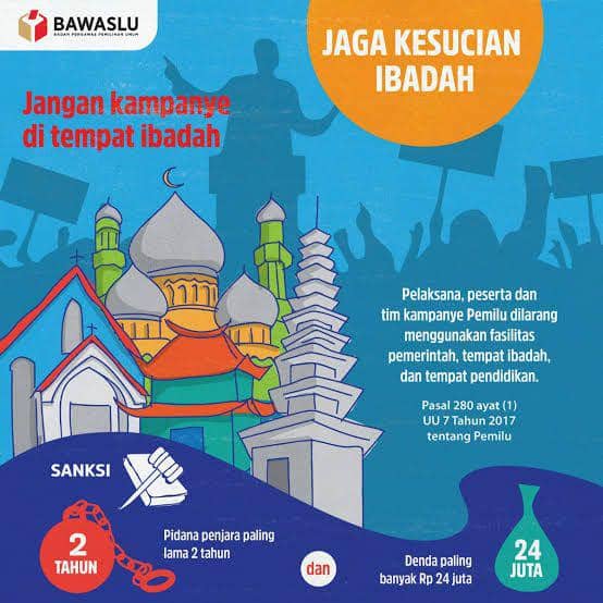Ilustrasi larangan kampanye di tempat ibadah. (Dok. Bawaslu).