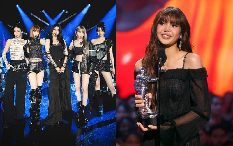 LE SSERADIM dan Lisa BLACKPINK di MTV Video Music Awards 2024 (x.com/le_sserafim | instagram.com/mtv)