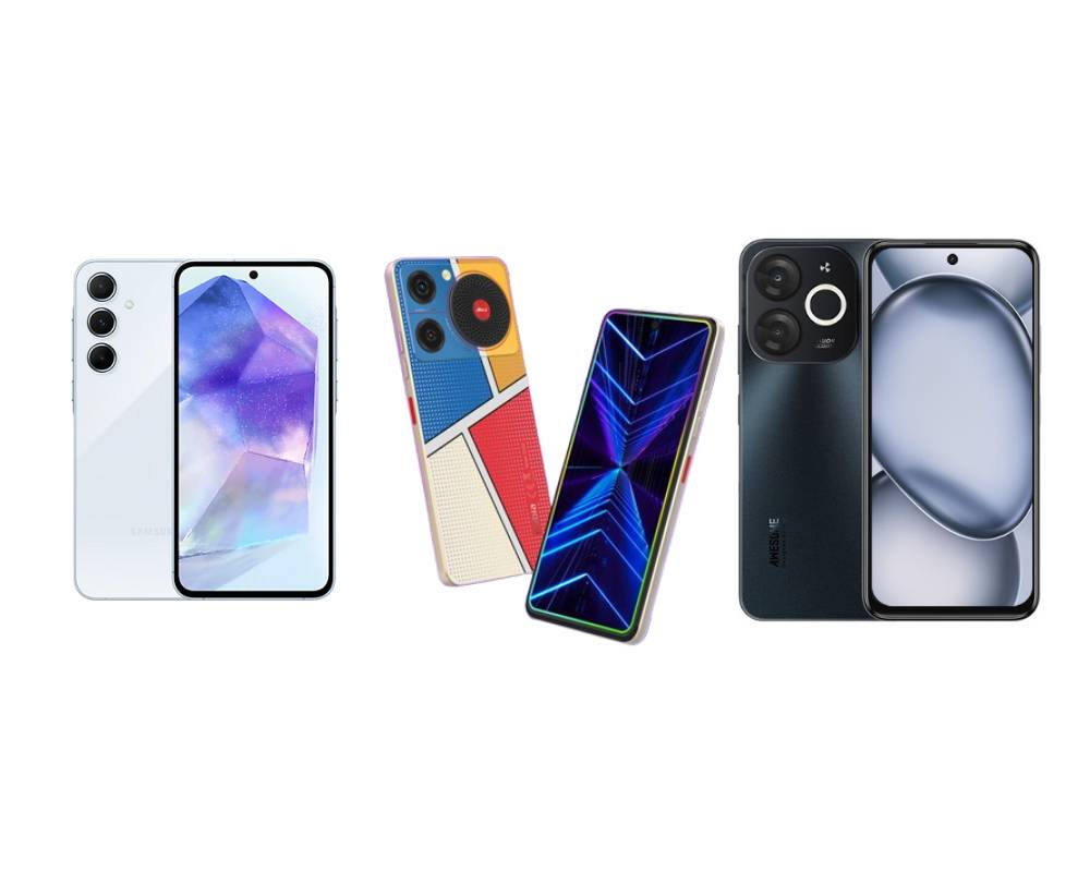 Samsung Galaxy A06 (kiri) (samsung.com) | ZTE nubia Music (tengah) (ztedevices.com) | itel A80 (kanan) (tokopedia.com/Itel Official Store)