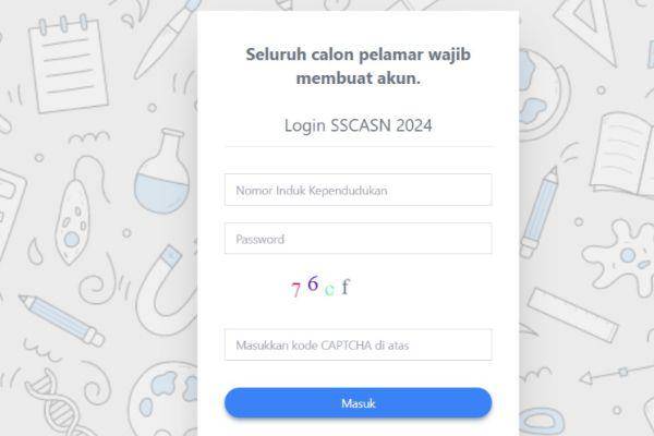 Tampilan login akun SSCASN 2024 untuk cek hasil seleksi administrasi. (sscasn.bkn.go.id)
