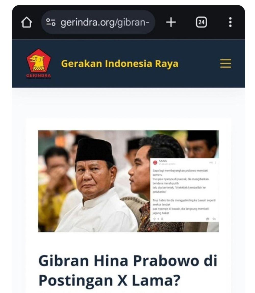 CEK FAKTA: Benarkah Situs Gerindra Unggah Pemberitaan Akun Fufufafa?