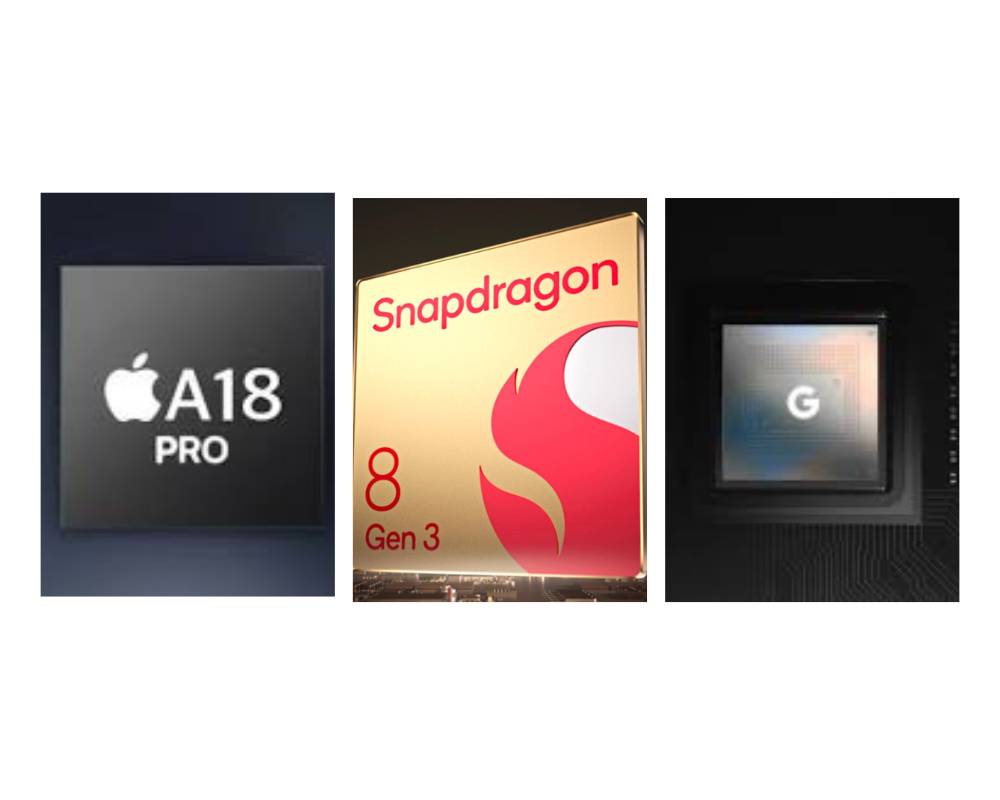 chipset Tensor G4 (Google Pixel 9 Pro XL), Snapdragon (Galaxy S24 Ultra), dan A18 Pro (iPhone 16 Pro Max) (notebookcheck.net | smartprix.com | techdaily.id)