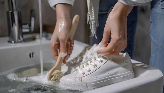 Ilustrasi mencuci sepatu. (freepik.com/tksonique)