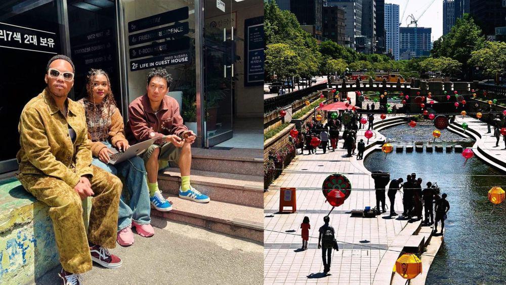 kolase potret Anderson .Paak, Khaila Amazan, dan Dumbfoundead saat syuting film K-Pops di Seoul, Korsel (instagram.com/khailaamazan)