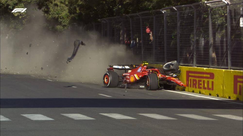 potret insiden yang melibatkan Carlos Sainz dan Sergio Perez di GP Azerbaijan 2024 (x.com/F1)