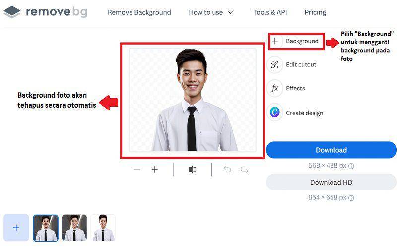 Langkah-langkah mengganti background foto secara online di Remove.bg (dok. pribadi/Jubaedah Haryani)