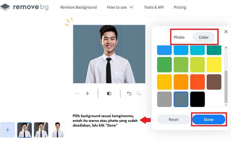 Langkah-langkah mengganti background foto secara online di Remove.bg (dok. pribadi/Jubaedah Haryani)