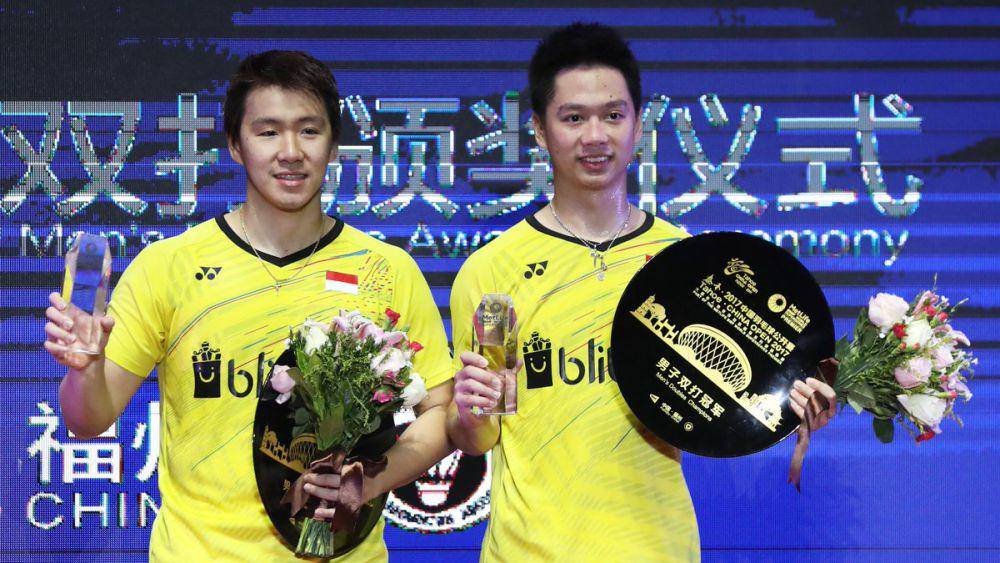 Marcus Fernaldi Gideon/Kevin Sanjaya Sukamuljo menjuarai China Open 2017. (x.com/bwfmedia)