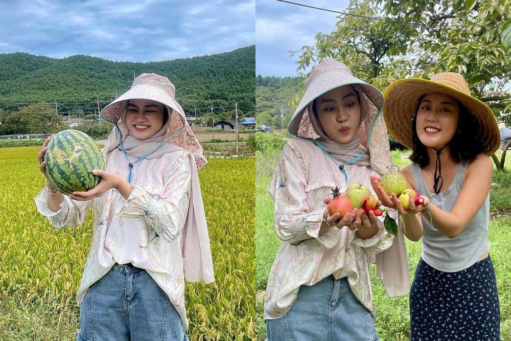 7 Potret Xaviera Putri Ikut Festival Panen di Korea, Dapat Banyak Buah