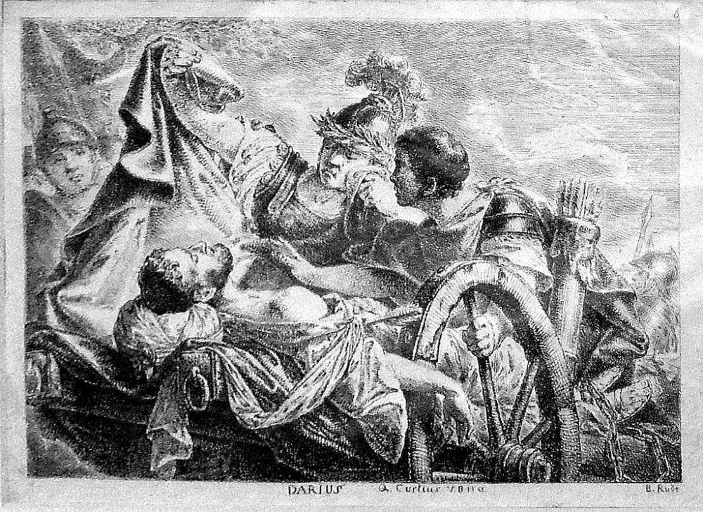 Ilustrasi saat Alexander menutupi jenazah Darius dengan Jubahnya. (commons.wikimedia.org/Bernhard Rode)