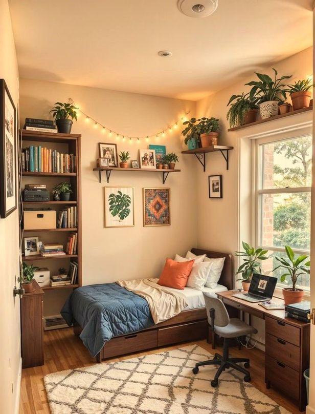ide dekorasi kamar tidur single bed dengan barang antik (rendair.ai)
