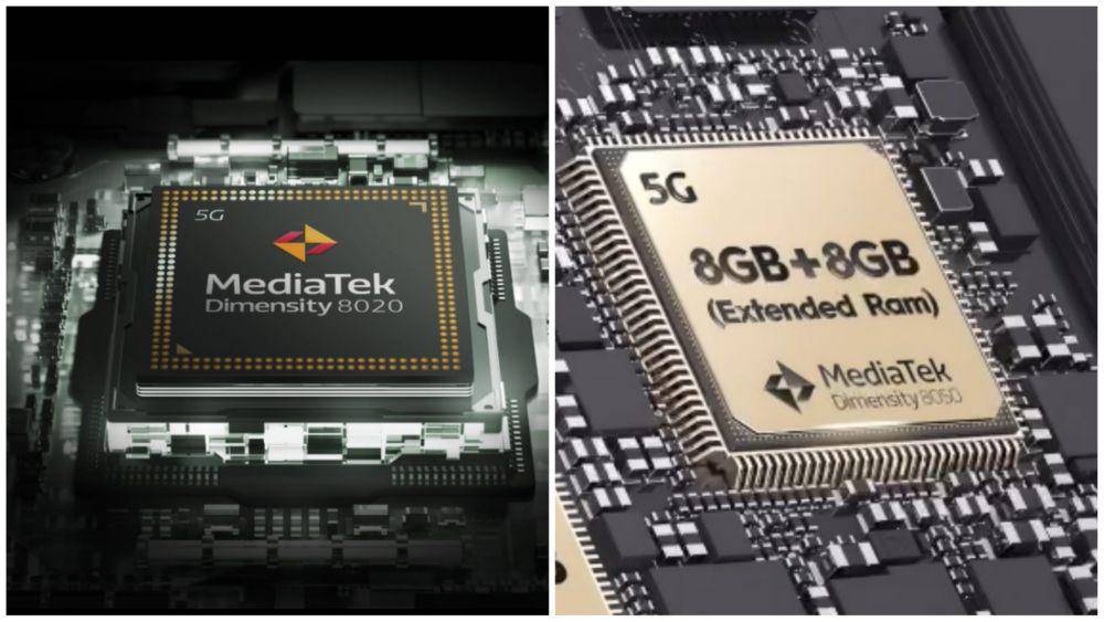 ilustrasi prosesor MediaTek Dimensity 8020 (kiri) dan MediaTek Dimensity 8050 (kanan) (mobile-phantom.com)