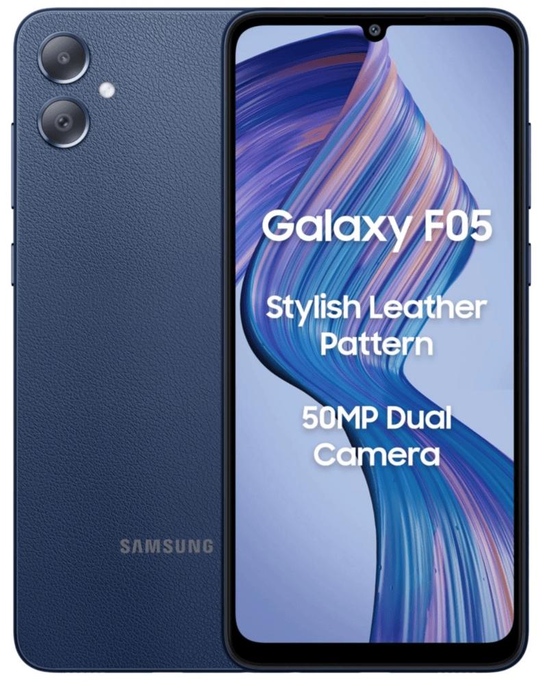 Samsung Galaxy F05 hadir dengan desain premium dan dibalut dengan pola kulit pada sisi belakang (gsmarena.com)