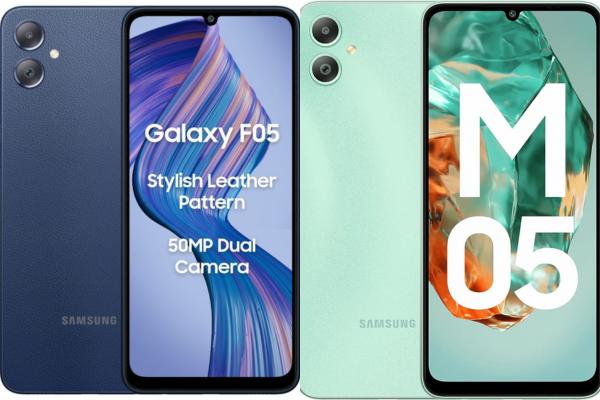 Samsung Galaxy F05 dan Samsung Galaxy M05 (fonearena.com | samsung.com)