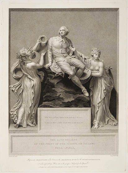 Ukiran dari Benjamin Smith atas patung relief karya Thomas Banks berjudul "Shakespeare Attended by Painting and Poetry". (commons.wikimedia.org/Thomas Banks, Benjamin Smith)