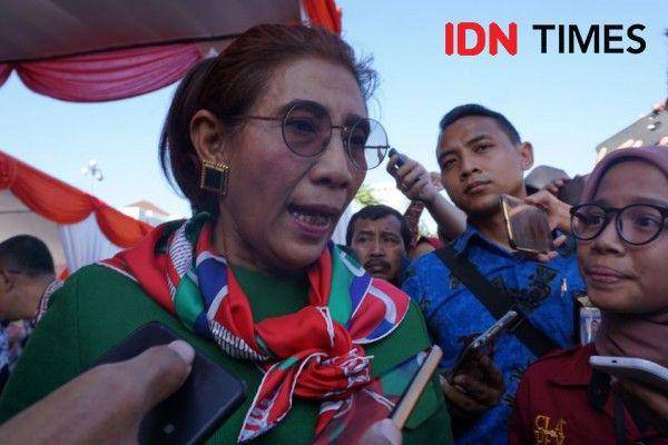 Mantan Menteri Kelautan dan Perikanan (KKP), Susi Pudjiastuti di Pangandaran. (IDN Times/Nindias Khalika)
