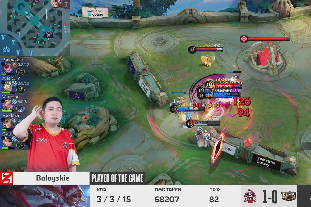 Tangkapan layar momen kemenangan dari Geek Fam di game pertama oleh Baloyskie (YouTube.com/MPL Indonesial)