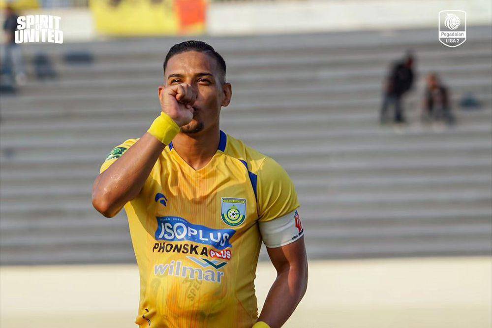Renan Silva, playmaker Gresik United, saat merayakan gol ke gawang RANS Nusantara pada laga ke-2 Grup 3 Liga 2 Indonesia 2024/2025. (instagram.com/gresikunited)