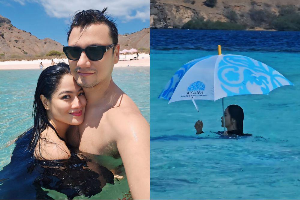 10 Potret Titi Kamal Liburan ke Pulau Padar, Unik Renang Pakai Payung!