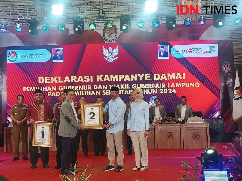 Paslon Gubernur - Wakil Gubernur Lampung Rahmat Mirzani Djausal dan Jihan Nurlela mendapatkan nomor urut 2 di Pilkada 2024. (IDN Times/Tama Yudha Wiguna).