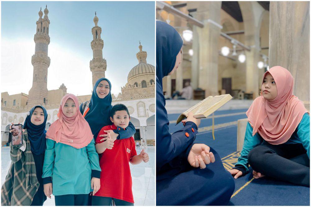 7 Potret Oki Setiana Dewi Ajak Anak Mengaji di Masjid Al Azhar Mesir